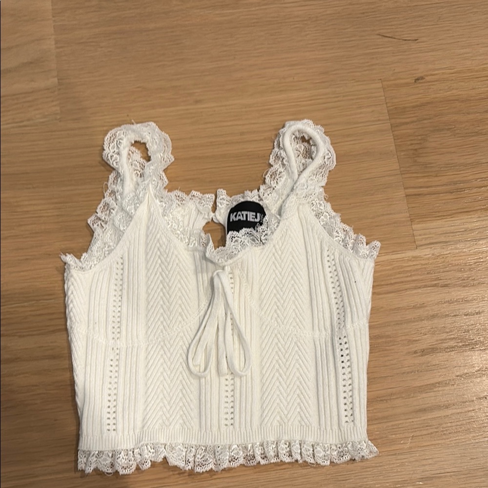 Katie J NYC White Lace Trim Girls Tank size large